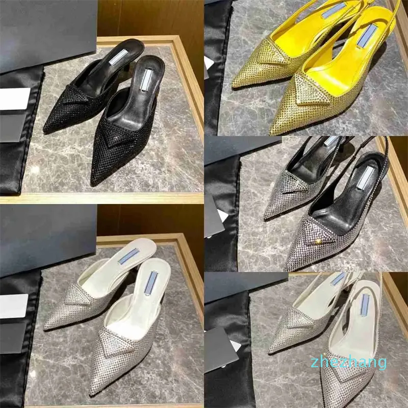 Sapato de 2023-Dress para mulheres Designers de luxo sapatos Sapatos de ornamento Sapatos de noite Slipper Shop Slipper no Slingback de 5,5 cm de salto Sandal Stiletto salto