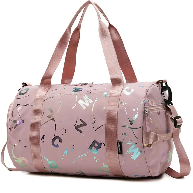 Utomhusväskor Gym Yoga Sport Dance Bag For Girl Boy Graffiti Letters Tryck på Travel Fitness Siwmming Dry Wet Waterproof Crossbody Deffle 231128