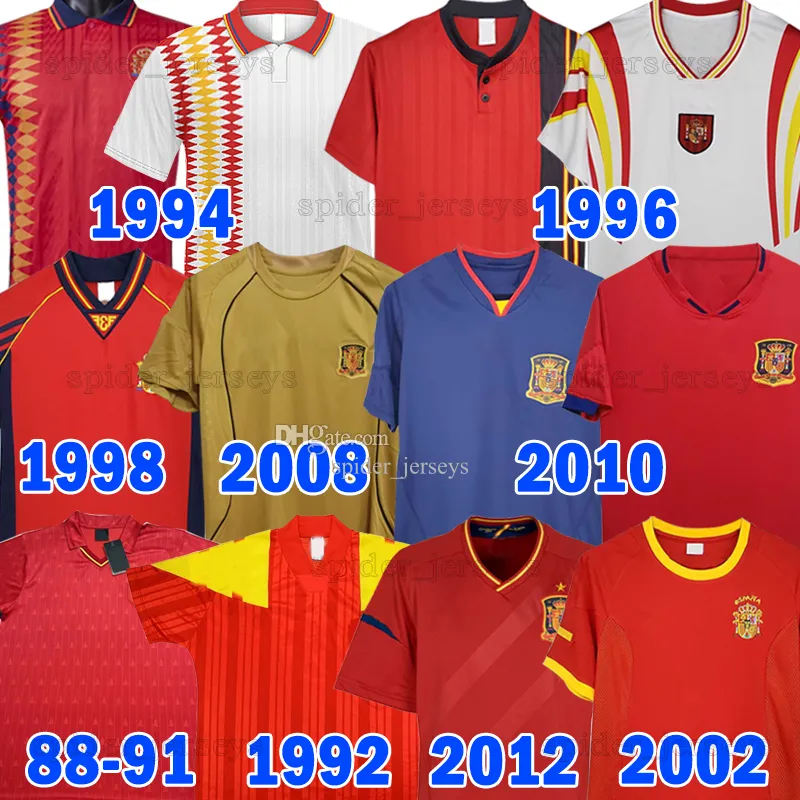 Final Espanha Retro Soccer Jersey 1992 94 96 98 PIQUE PUYOL R.HIERRO A.INIESTA 2002 2008 RAUL DAVID VILLA 2010 2012 XAVI GUERRERO 2018 GUARDIOLA Camisa de futebol de manga comprida