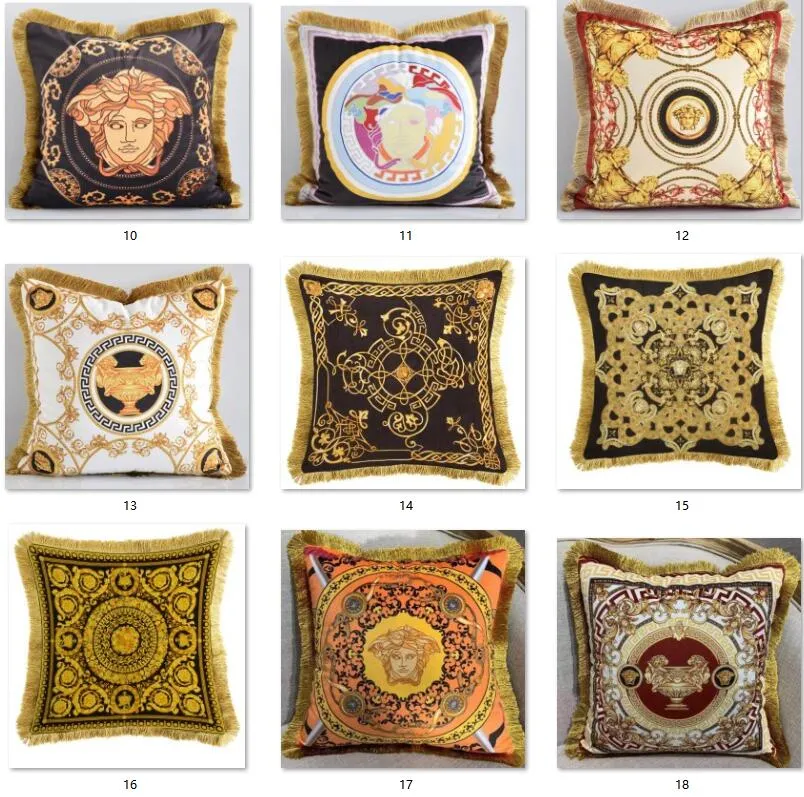 2023 Luxury Velvet Fabric Tassel Sofa Cushion Cover Greek Mythology Halloween Head Print Cushion Cover Soft Throw Pillow Case Home Decor Pillowcase