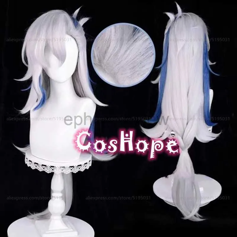 Anime kostymer fontaine neuvillette cosplay peruk silver vit blå peruk cosplay anime peruker värmebeständiga syntetiska peruker zln231128