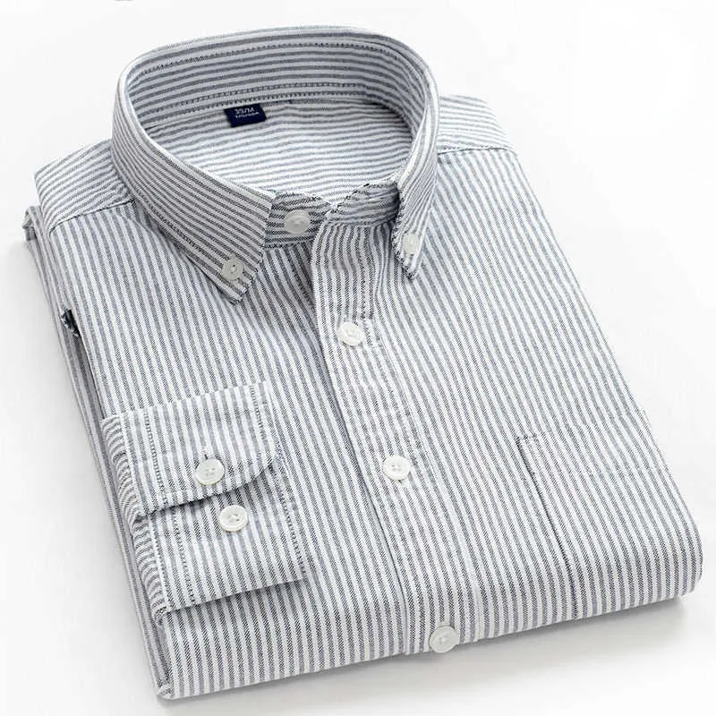 Chemises habillées pour hommes Nouveau 100% coton Oxford chemise à manches longues rayé à carreaux chemises décontractées vêtements coréens haute qualité chemise habillée d'affaires gris P230427