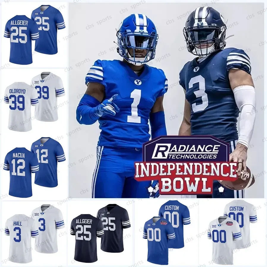 Allgeier Tyler NCAA College BYU Cougars Football Jerseys 2024 Independence Bowl Jaren Hall Zach Wilson Troy Warner Puka Nacua Baylor Romney High