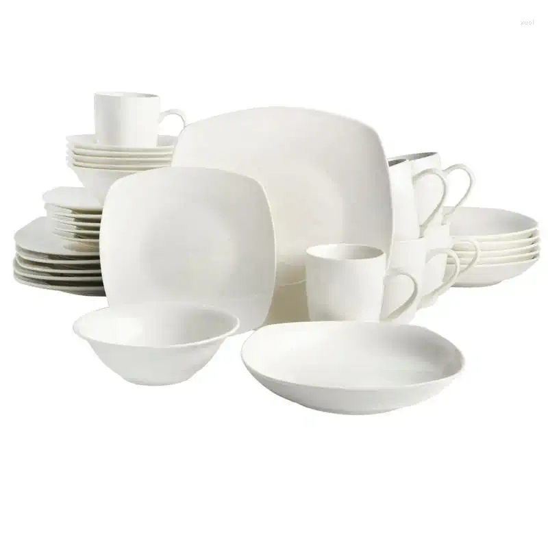 Dinnerware Sets Hill 30-Piece Set White Plates Chopstick And Spoon Kitchen Cutlery Silverware Kawaii Tablewa