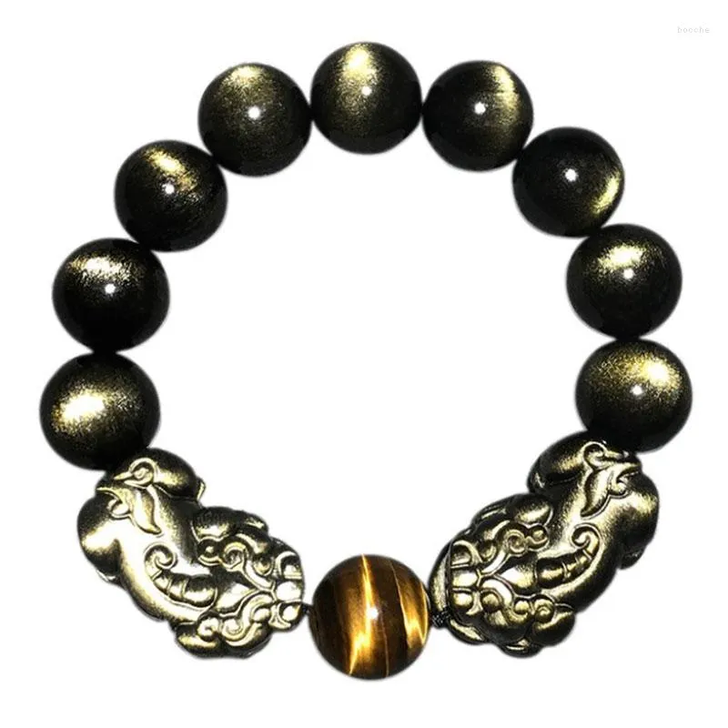 Braccialetti in pietra di ossidiana naturale nera all'ingrosso Strand Double PiXiu Lucky For Men Women Energy Jewelry