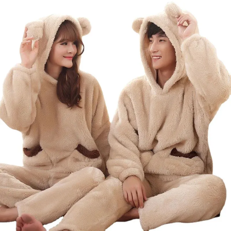 Pyjama de couple en velours corail pour femmes, pyjama d'hiver épais en peluche, chaud et mignon, vêtements de maison en flanelle pour femmes, 231128