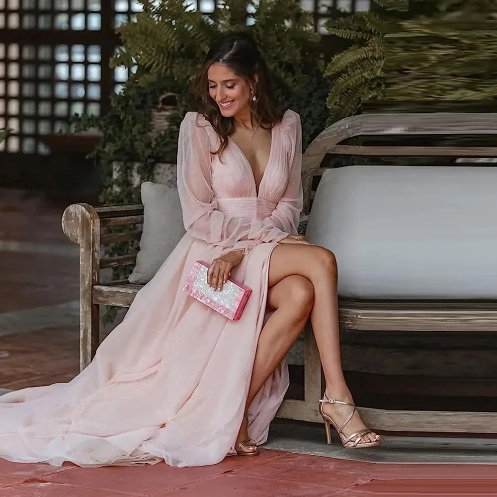 deep pink formal dress Mermaid Deep V Neck Backless Beading Lace Pink Prom Dresses with Sweep –  abcprom