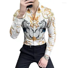 Men`s Casual Shirts 26 Color Luxurious High Quality Printed Brand Designer Social Tuxedo Slim Mens Long Sleeve Shirt Baroque Party