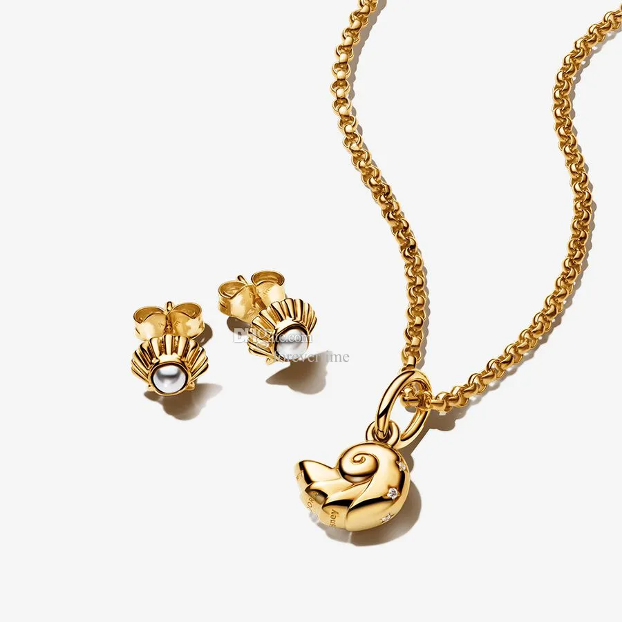 Kadınlar için tasarımcı kolye gül altın cazibesi bilezik Noel festivali mücevher hediyesi Diy fit pandorlar disnes küçük denizkızı deniz kabuğu kolye küpe seti