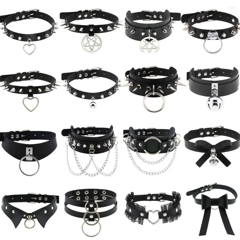 Choker Diezi Hip Hop Heart Star Rivet Circle Ball Tassel Chain Necklace Torques Gothic Pu Leather Women Sexy Smycken