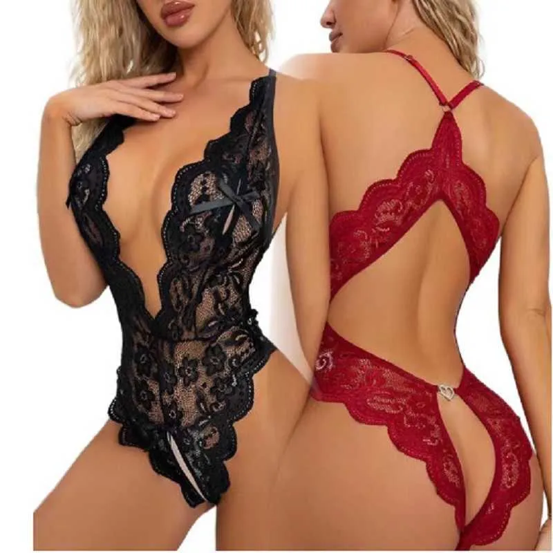 Set sexy Sexy Lingerie trasparente Donna Biancheria intima erotica calda Ragazze giovani Come Pizzo Biforcazione Lingerie V Reggiseno aperto Set Tuta da notte P230428 buono