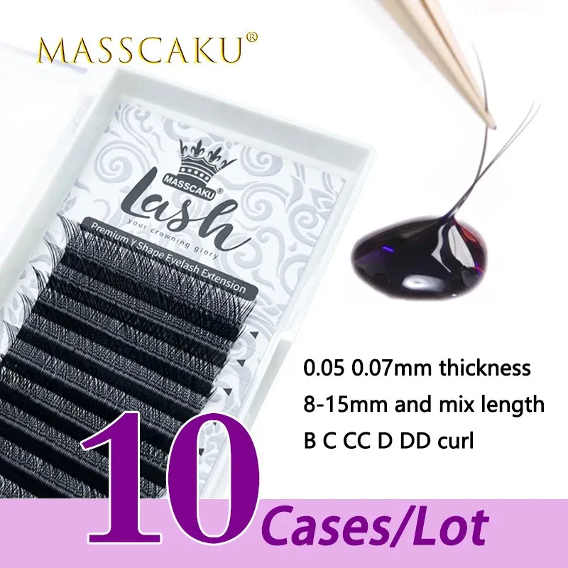 False Eyelashes 10case/lot MASSCAKU sell 8-15mm mix length soft russian volume Y lashes individual eyelash extension 0.07 YY shape eyelashes 231128