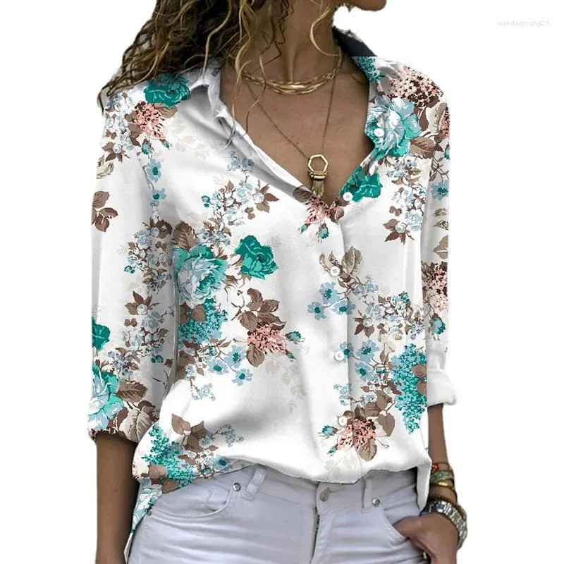 Camicette da donna 2023 camicia in chiffon stampato floreale da donna Donne eleganti top a maniche lunghe