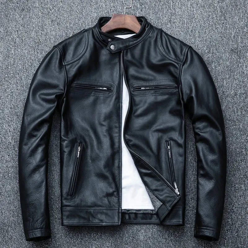Мужская куртка из искусственного меха на весну, мотоциклетная куртка из натуральной кожи, мужская тонкая короткая куртка из воловьей кожи, мотоциклетный гонщик, натуральная телячья кожа, размер одежды