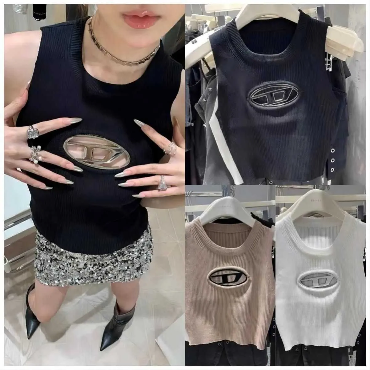 2024 Designer Deisel Hollow Out Metal Label Knitted Sleeveless Vest for Women`s New Slimming and Slimming Hot Girls` Outfits Disel tz