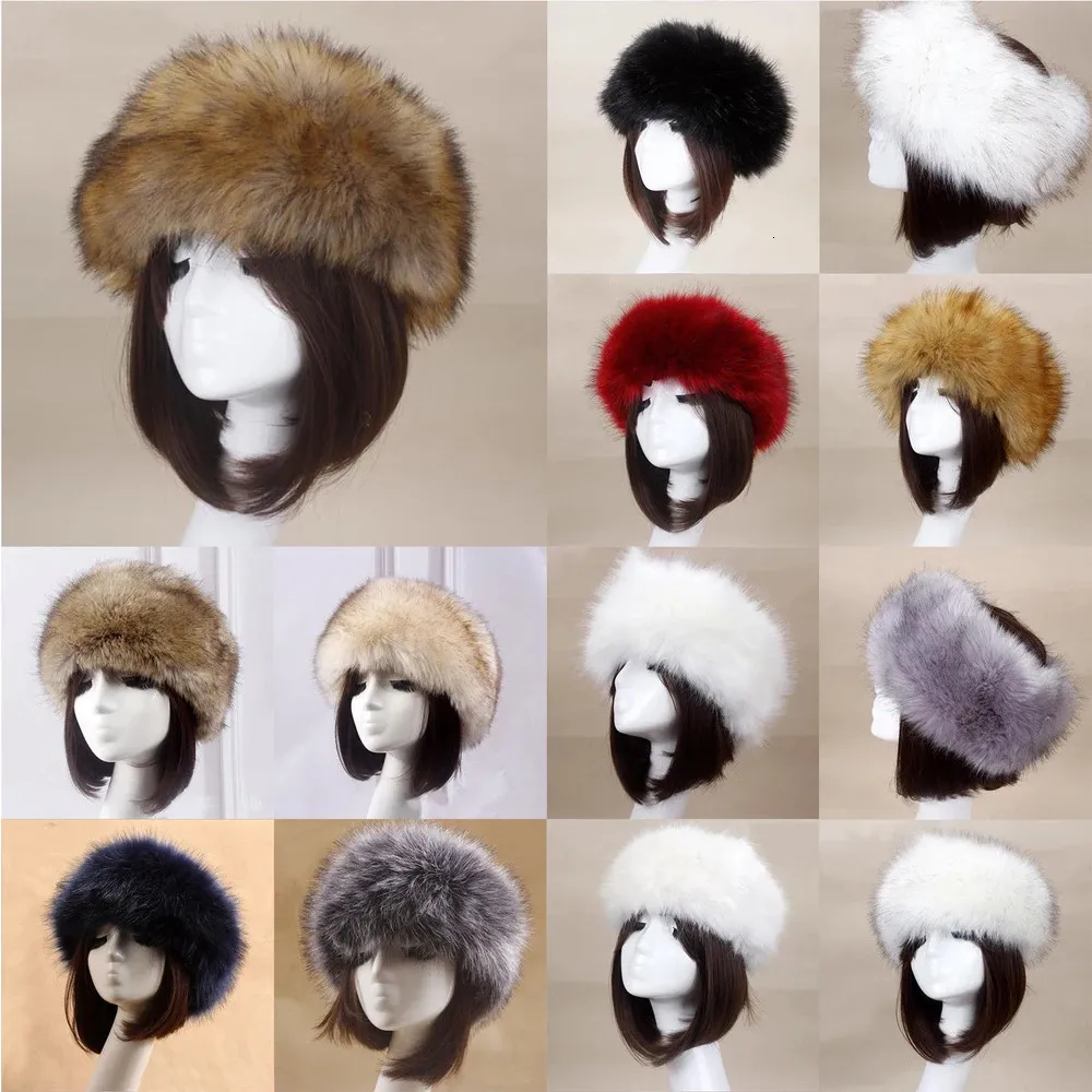 Czapki czapki czapki zima gruba futrzana pasma do włosów puszysta rosyjska sztuczna futro dziewczyna dziewczyna futrzana kapelusz na głowę zima na zewnątrz wkładka do włosów narciarska 231128