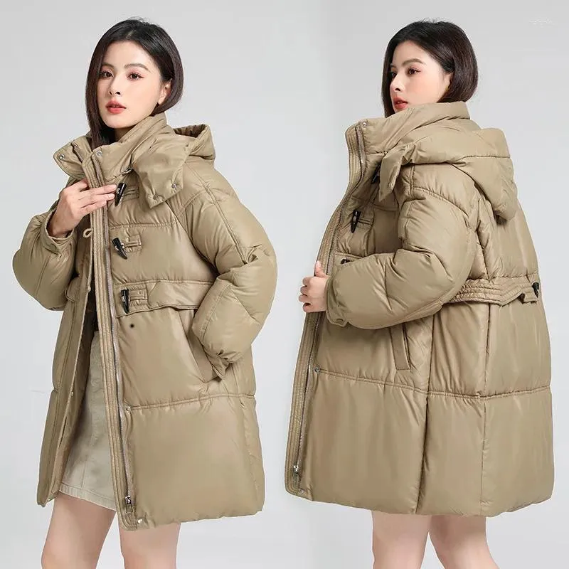 Kvinnors trenchrockar ryska cowhorn -knapp vinterjacka parkas koreansk version casual bomullsrock förtjockas