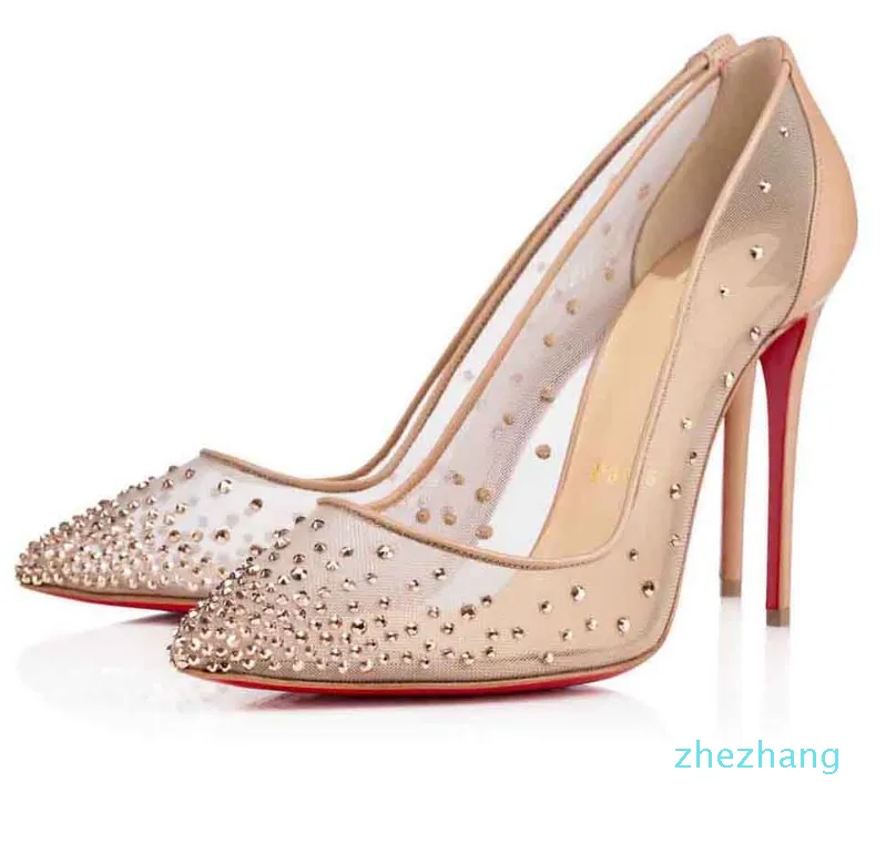 Diseñador-Mujeres Boda Casarse Zapatos de vestir Tacones altos planos Bombas malla rhinestone Fiesta Zapatos de noche