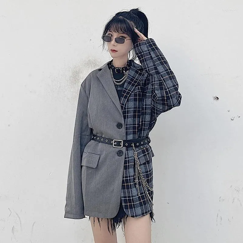 Women's Suits 2023 Vintage Stylish Plaid Patchwork Office Lady Blazers Coat Women Notched Collar Long Sleeve Plus Size Blazer Female