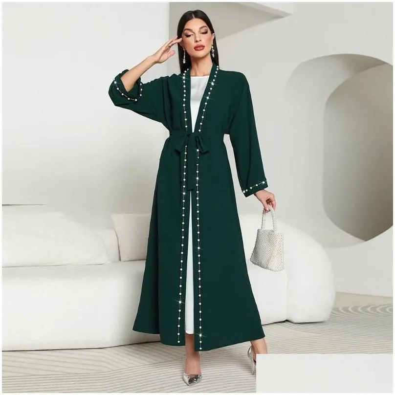 Ethnische Kleidung Ramadan Open Kimono Abaya Gebetskleidung Frauen Kaftan S Arabien Türkei Islam Muslim Kleid Kebaya Robe Femme Drop Delive Dhazc