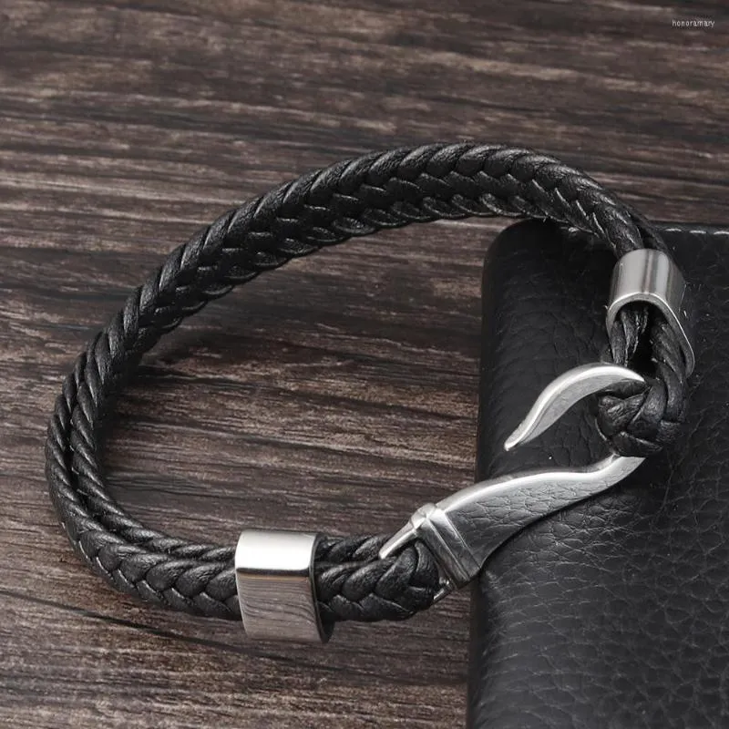 Charm Bracelets Vintage Men Titanium Steel Men's Multi-layer Leather Hook Armband Fashion Jewelry For Male Pulsera Hombre Drop