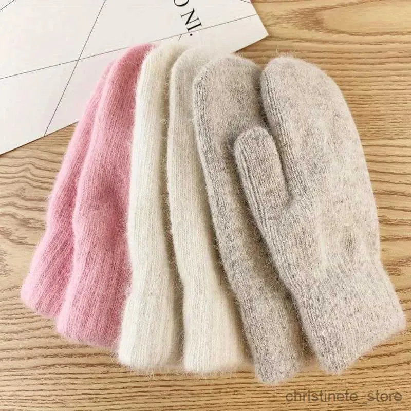 Mitaines pour enfants 1 paire de gants en poils de lapin double couche Version hiver féminine de couleur unie tous les doigts Gants d'hiver pour femmes Mitaines pour filles