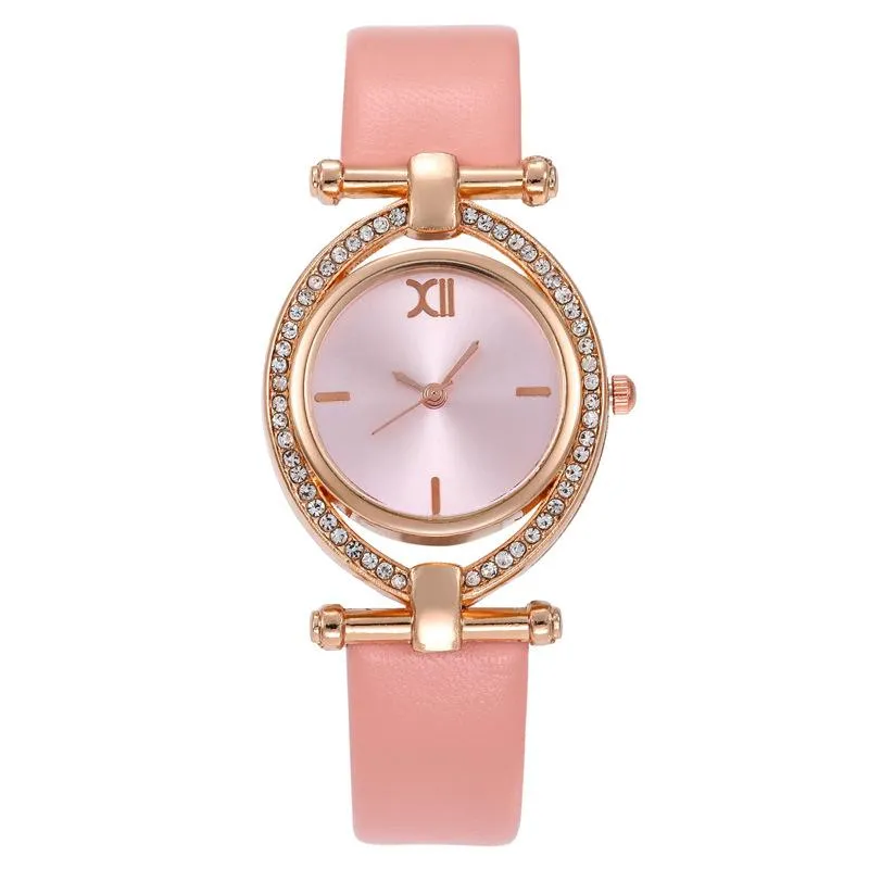 Orologi da polso Orologio da polso femminile creativo di moda per le donne Orologio da polso al quarzo da donna con diamanti rotanti in pelle rosa con diamanti romani Saat