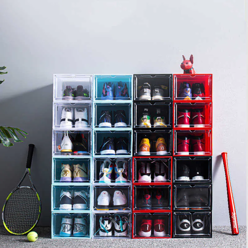 Caixas caixas caixa de armazenamento de tênis de sapato diy dobro cacho de sapatos de plástico caixa de sapatos de sapatos de caixa de sapatos de caixa de sapatos W0428