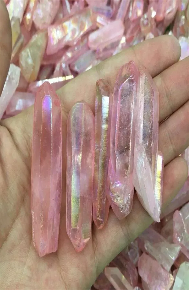 5 pièces goutte naturel rose titane aura quartz cristal pierre précieuse point de guérison chakra point de cristal pour la fabrication de bijoux 1018525