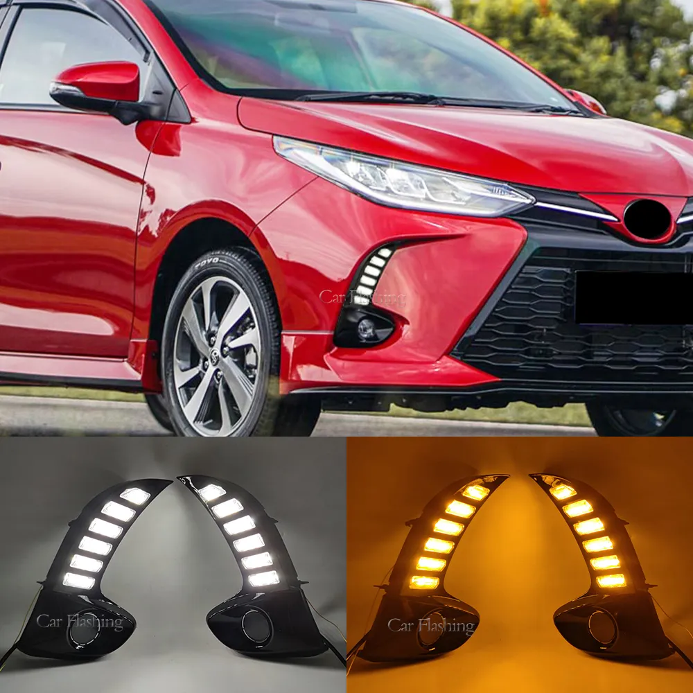 2pcs светодиодные дневные беговые лампы для Toyota Yaris Vios 2020 2021 2022 Динамический поворот желтый сигнал реле DRL Day Light