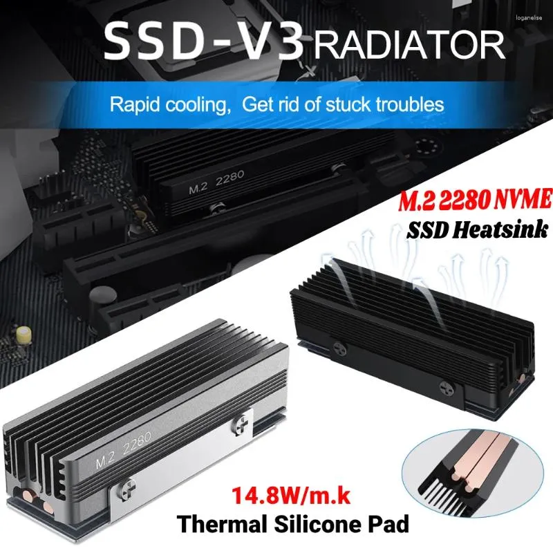 Refrigeradores de computador m.2 2280 nvme ssd dissipador de calor 14.8w/k almofada térmica de silicone 2 tubos de calor de cobre radiador de unidade de estado sólido para