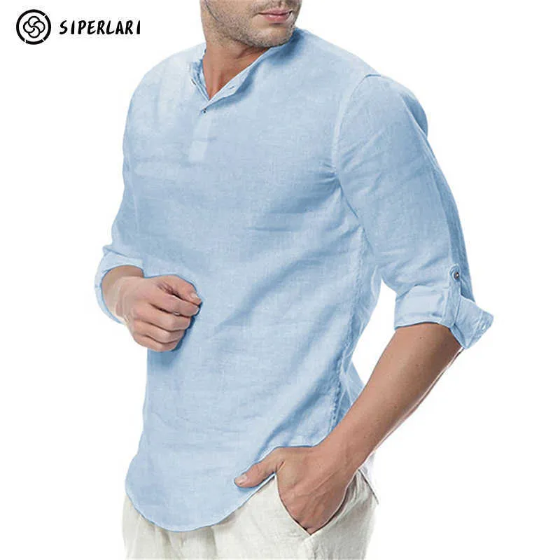 Chemises habillées pour hommes SIPERLARI Chemises à manches longues pour hommes Coton Lin Décontracté Respirant Chemise confortable Style de la mode Solide Chemises pour hommes en vrac P230427