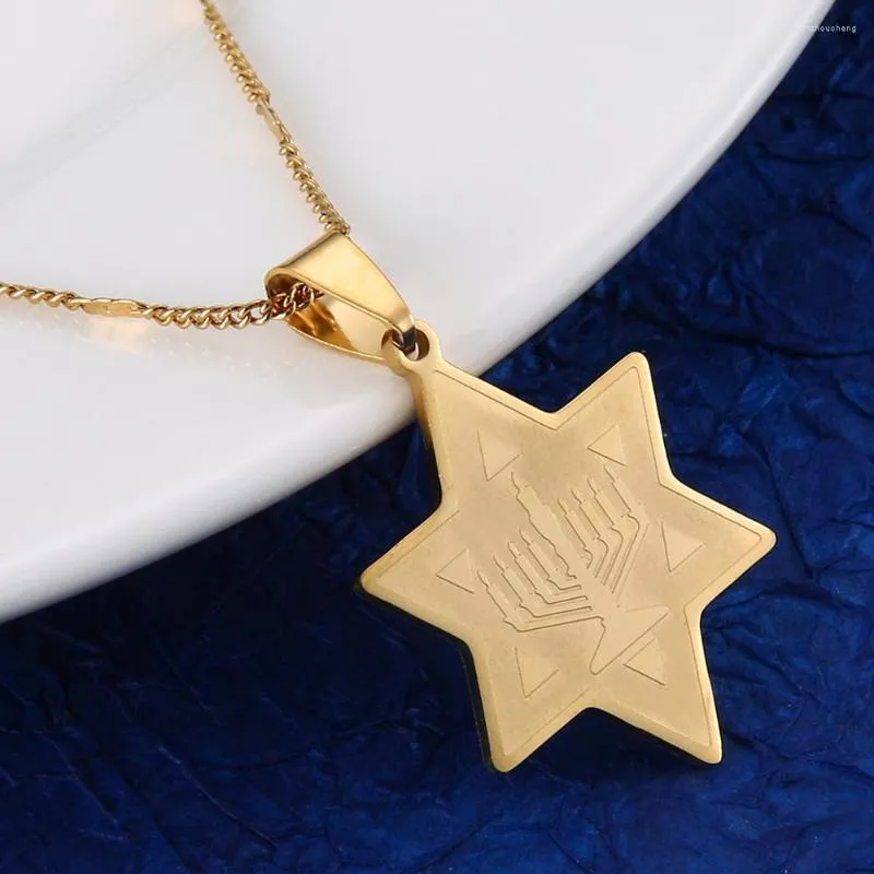 Pendant Necklaces Stainless Steel Menorah Temple With Star Of David Necklace Trendy Pattern Jewelry