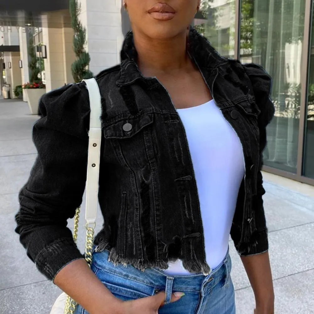 Giacche Da Donna Giacca Di Jeans Blu Donna Cappotto Oversize Con Maniche A Sbuffo Lavato Strappato Sexy Colletto Rovesciato Cappotto Di Jeans Monopetto Streetwear 230428 Da 19 34 DHgate