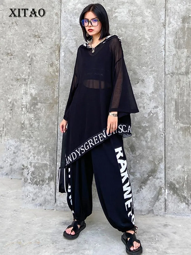 Suits Xitao Letter Casual Asymmetrical Women's Set Women 2020 Autumn Trendy Fashion New Style Hooded Collar Lantern Pants Zyq4337