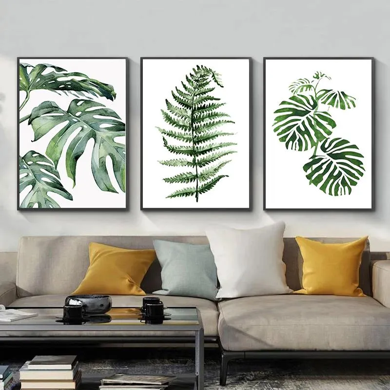 Numéro AMTMBS 3 PCS INS Style Leaf Triptych DIY PEINTURE PAR NUMÉROS ADULTES Dessin sur toile Coloriage par Numbers Wall Art Decor