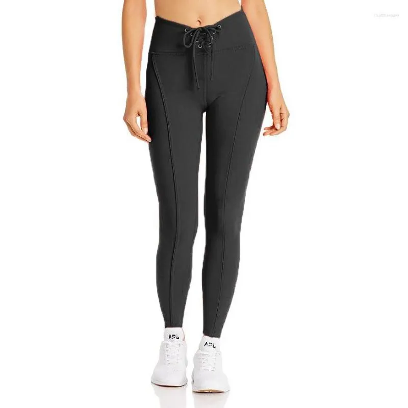 Leggings voor dames geribbeld gebonden hoge taille vaste kleur yogabroek vrouwen atletisch actieve kleding stretch jeggings fitness pantalones trend