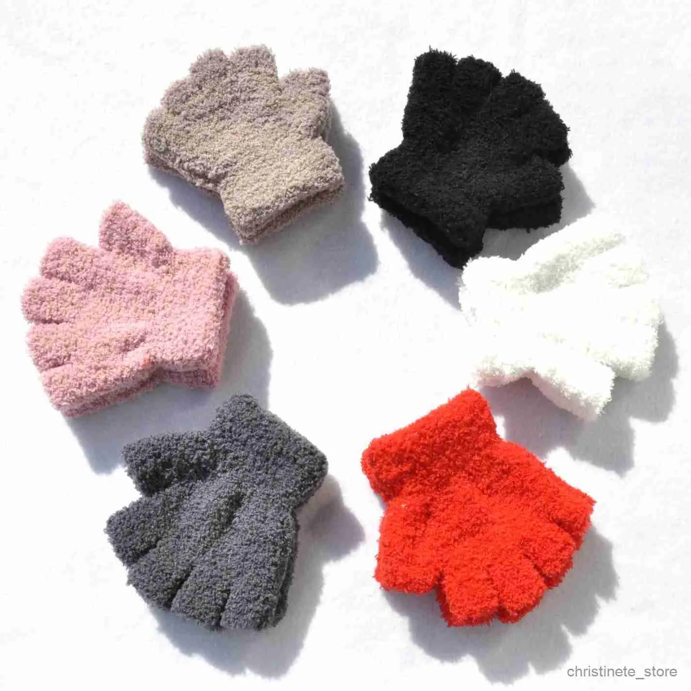 Children's Mittens Warm Plush Baby Gloves Children Kindergarten Pupil Student Winter Mittens Coral Fleece Half Finger Gloves For 5-11Y Kid Gloves R231128