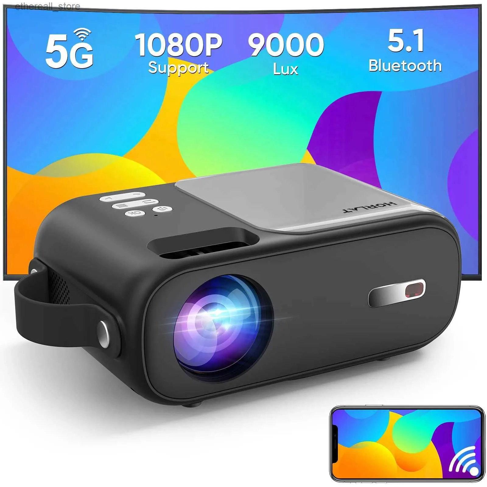 Projektoren HORLAT Mini-Taschenprojektor 300ANSI Full HD 1080P Video Keystone 5G WiFi 9000 Lumen Tragbarer Projektor Heimkino Beamer Q231128