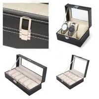 Watch Boxes & Cases 1 2 3 5 6 10 12 Grids PU Leather Box Case Holder Organizer For Quartz Watches Jewelry Display With Lock Gift296z