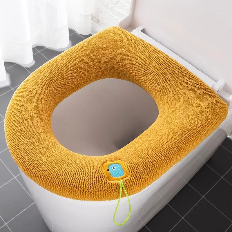 Toiletbrekbekledingen schattige winter warme hoes dichtbij mat wasbare badkamer accessoires breien pure kleur zachte pad bidet