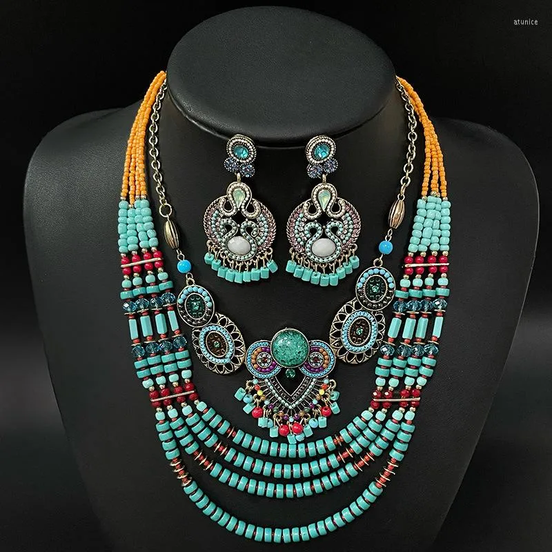 Pendant Necklaces European And American Retro Exotic National Style Bohemian Necklace Female Earring Set Travel Po Forehead Decoration