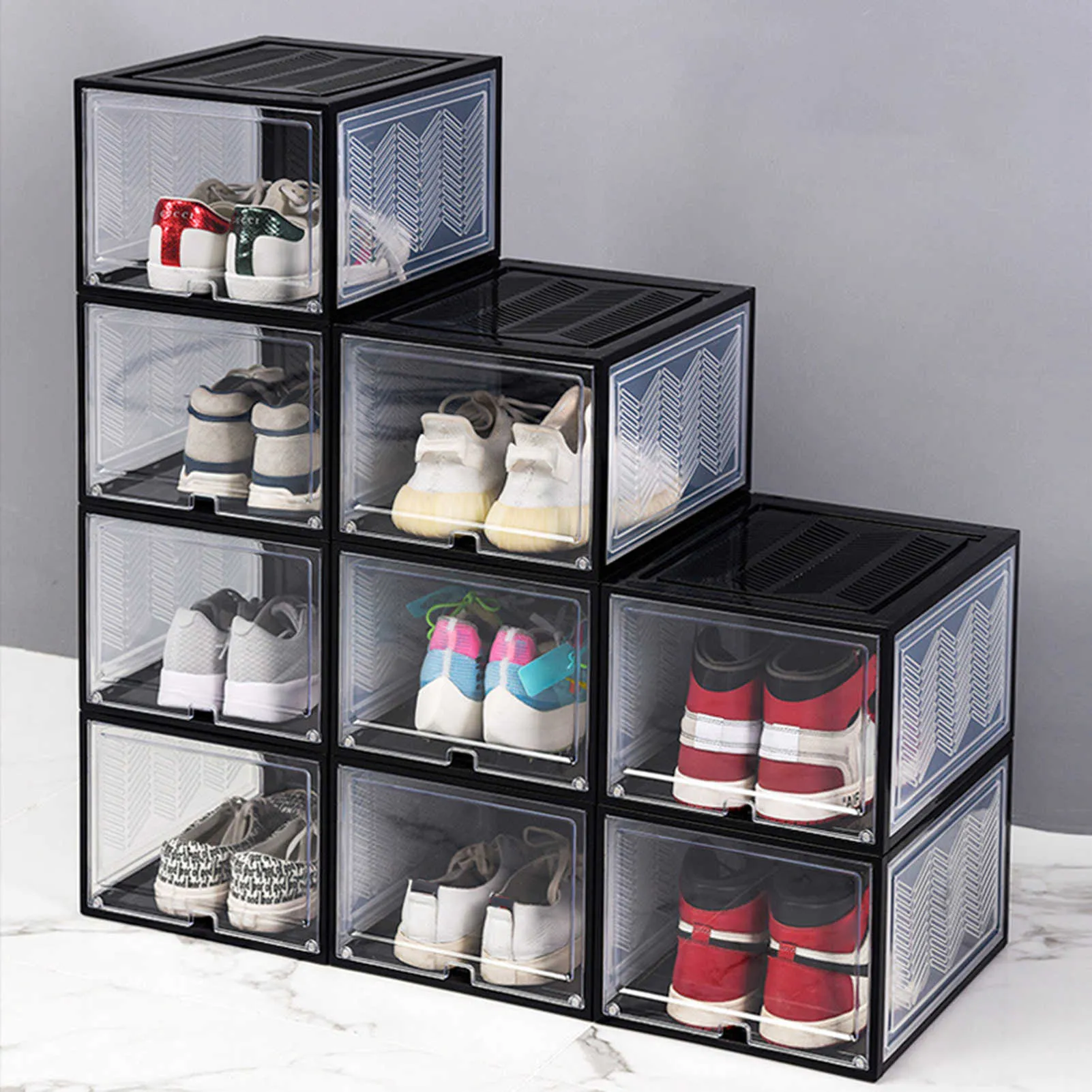 Storage Containers Stackable Shoe Boxes Pull Out Shoe Bins