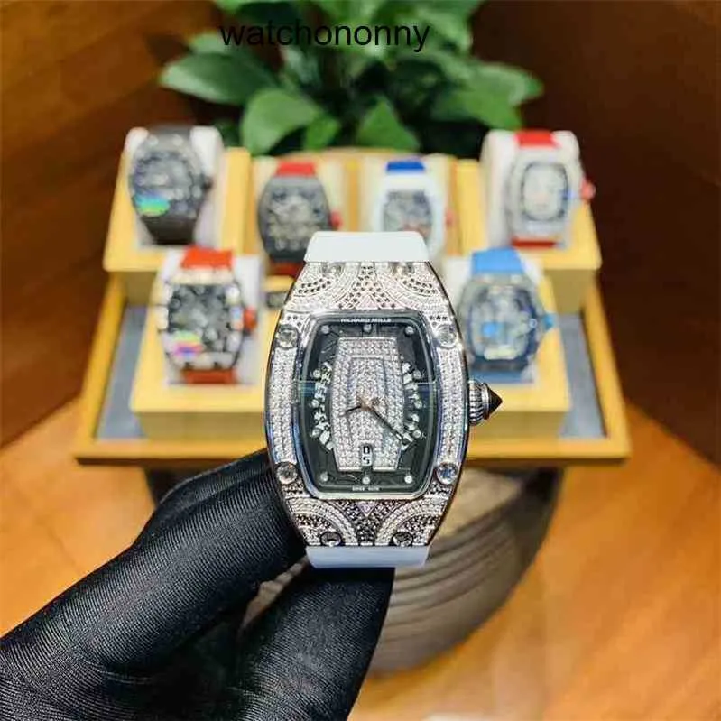 Designer Ri mlies Luxe horloges Mechanisch horloge Wijnvat Rm07 Heren 01 Automatisch Volledige boor Case Tape Dames Vrije tijdslimiet Es Heren Merk