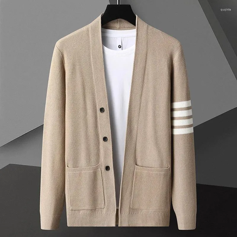 Men's Sweaters Spring And Autumn Solid Color Knitted Cardigan High-end Fashion Stripe Korean Casual Shawl Sweater Coat