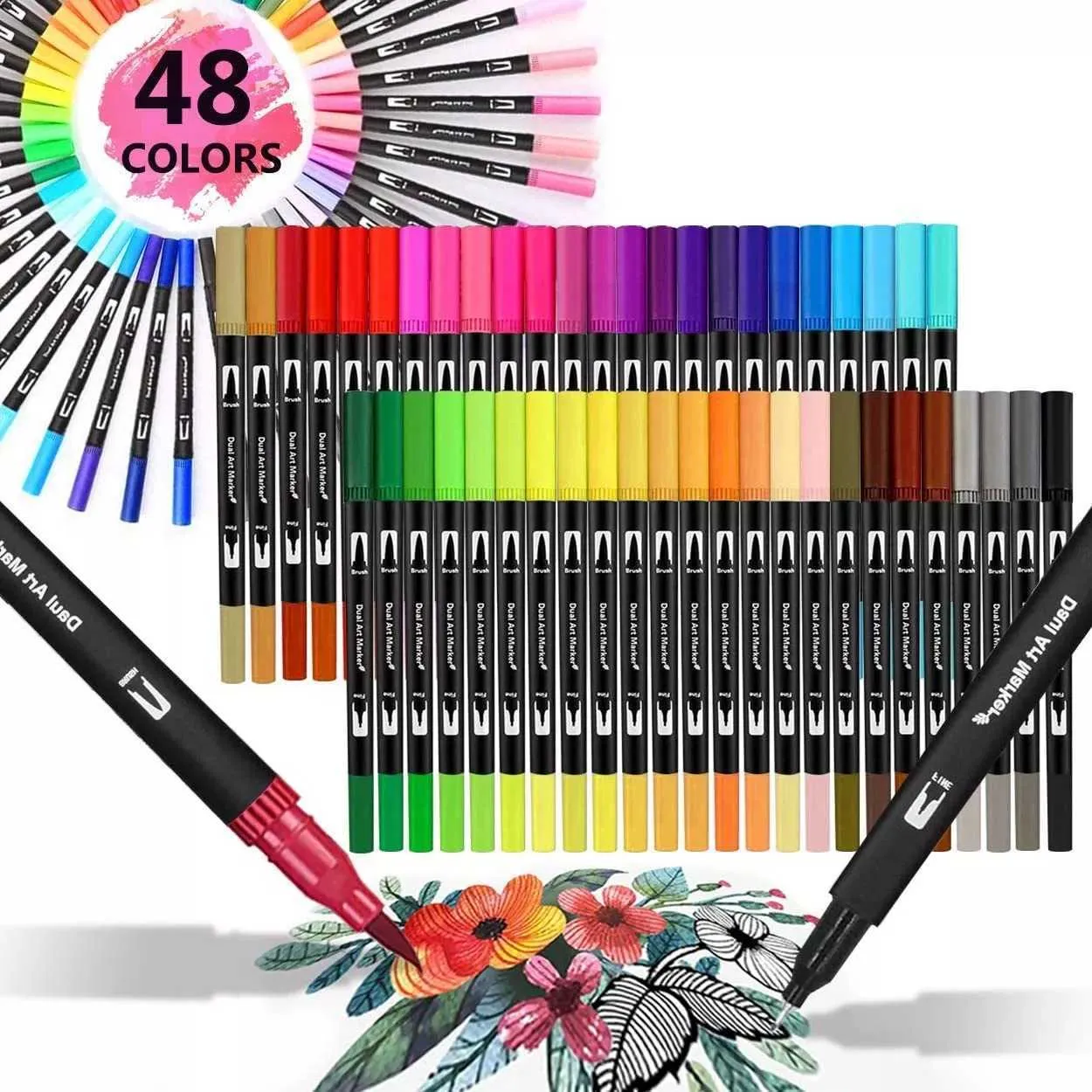 12/24/36 Colors Water Soluble Ink Soft Brush Calligraphy Pen Water Color  Brush Pens Drawing Art Markers Supplies