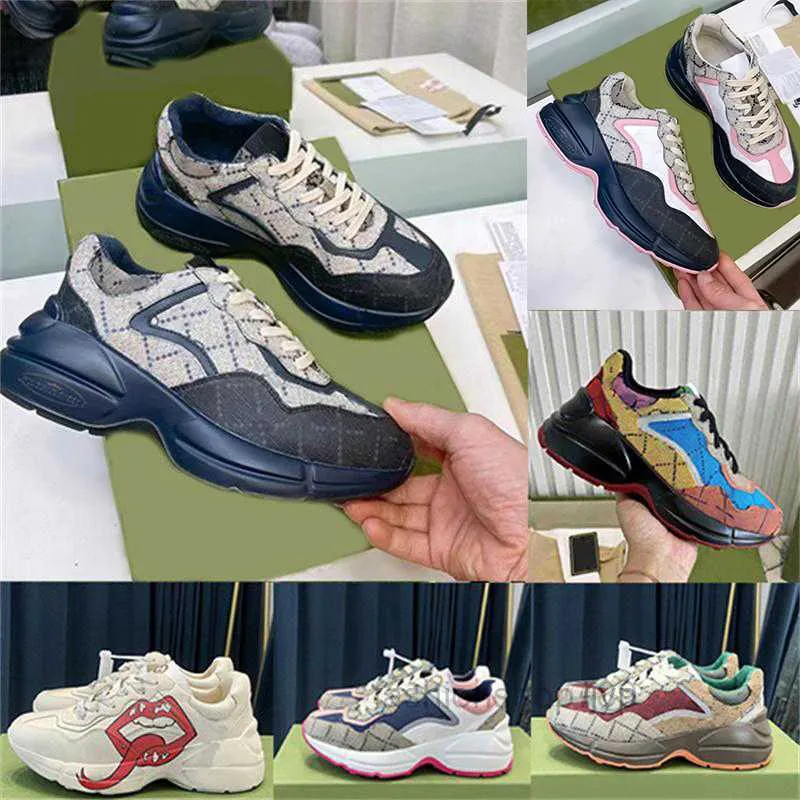 Tasarımcı Rhyton Ayakkabı Renkli Sneakers Erkek Kadın Eğitmenler Vintage Chaussures Platformu Sneaker Çilek Fare Ağız Ayakkabı