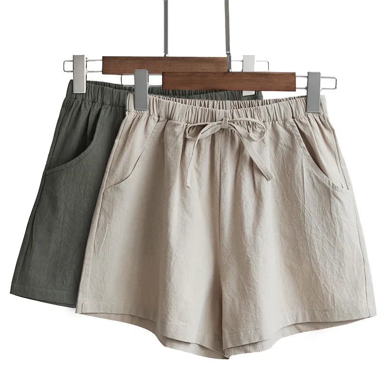 Kvinnors shorts sommar bomullslinne hög midja överdimensionerade korta byxor mode casual sport kvinnlig SXL 230428