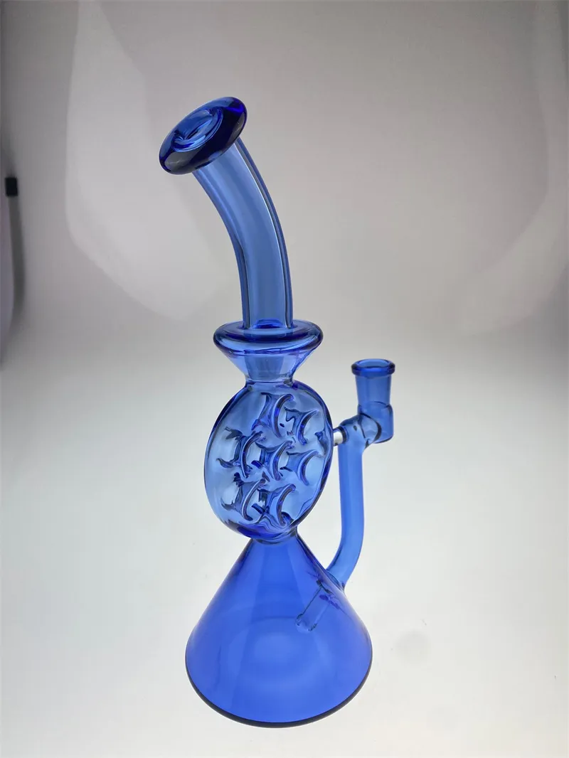 Verre narguilé recycle bleu coude cou bong 14mm joint nouveau design 7 trous sur la surface haute quanlité