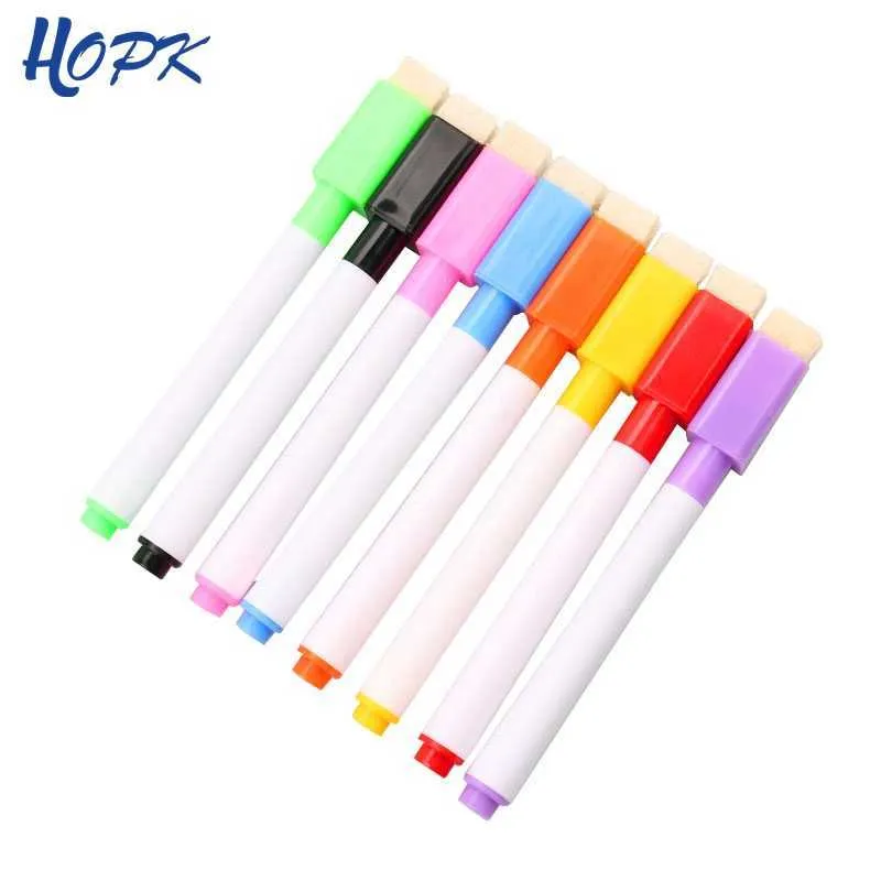 12pcsWatercolor Brush Pens 8Pcs/lot Colorful black School classroom Whiteboard Pen Dry White Board Markers Built In Eraser Student children's drawing pen P230427